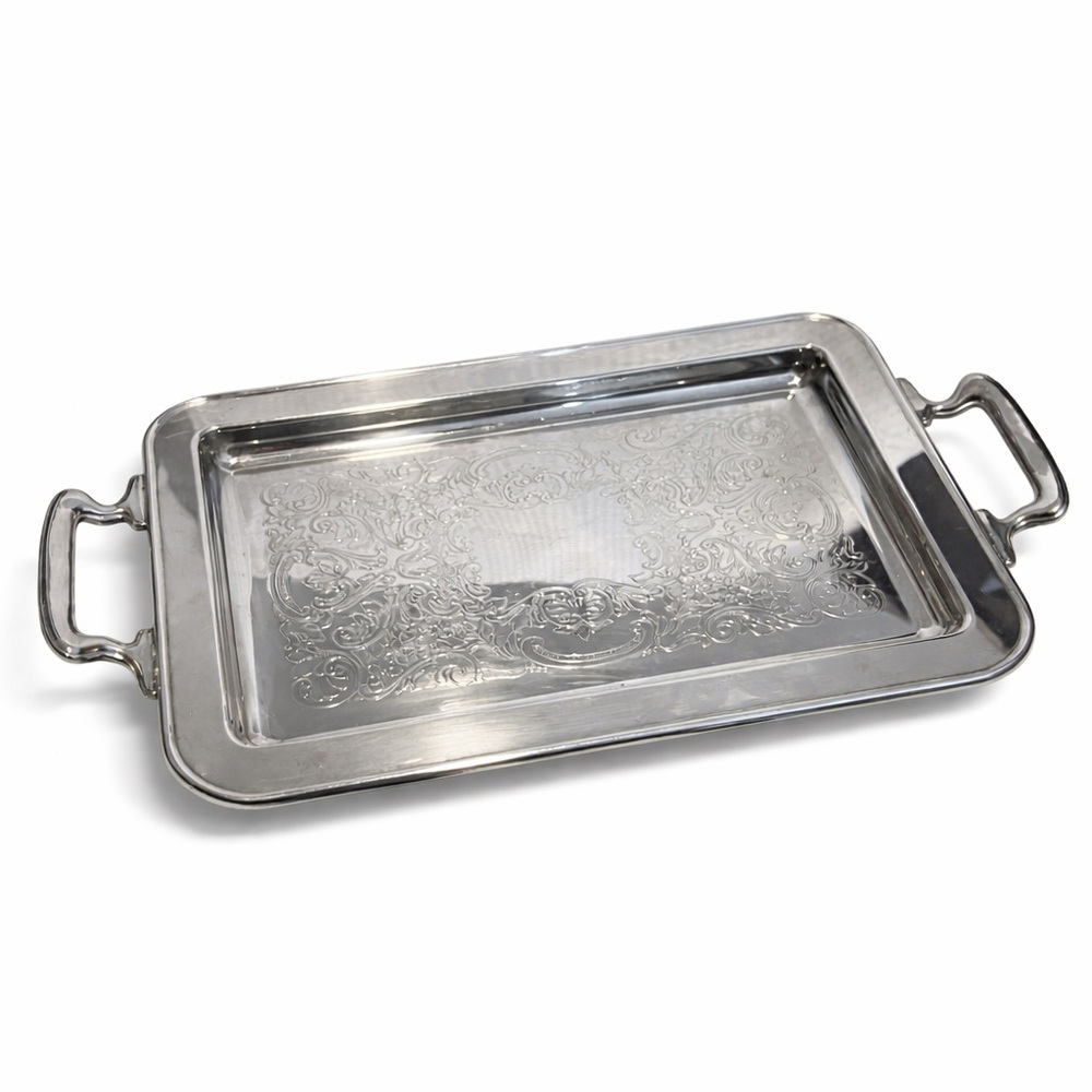 🪞Vintage Leonard Silverplate Serving Tray w Handles Ornate Engraved